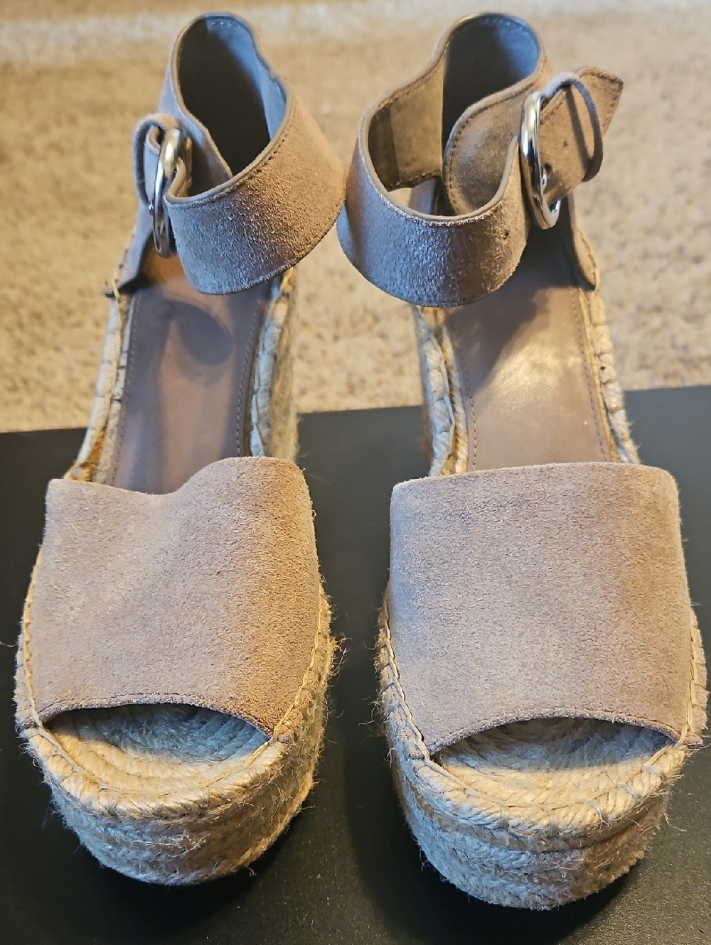 Marc Fisher Taupe Suede Espadrille Wedge Sandals